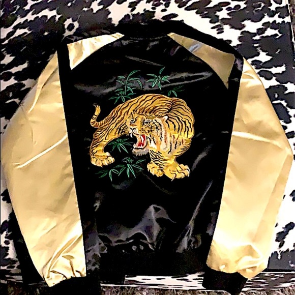 Upscale  Gold Tiger Embo Satin Club Jacket - Picture 2 of 2